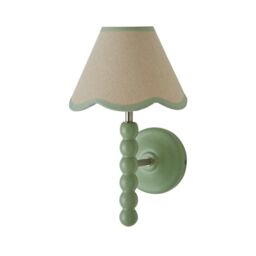 ValueLights Bobbins Sage Green Bobble Wall Light & Linen Pastel Trim Lamp Shade in Pale Green - thumbnail 6