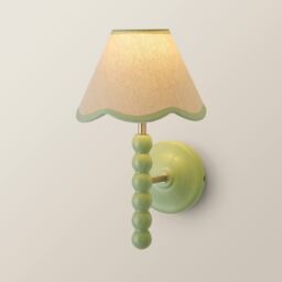 ValueLights Bobbins Sage Green Bobble Wall Light & Linen Pastel Trim Lamp Shade in Pale Green - thumbnail 3