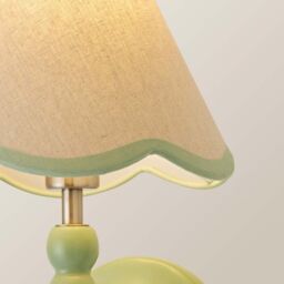 ValueLights Bobbins Sage Green Bobble Wall Light & Linen Pastel Trim Lamp Shade in Pale Green - thumbnail 4