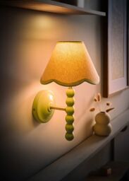 ValueLights Bobbins Sage Green Bobble Wall Light & Linen Pastel Trim Lamp Shade in Pale Green - thumbnail 2
