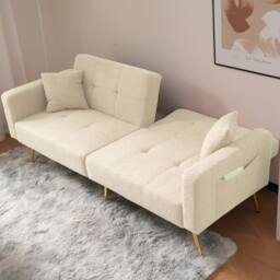 Merax 3 Seater Sherpa Sofa Bed with Adjustable Backrest in Beige - thumbnail 9