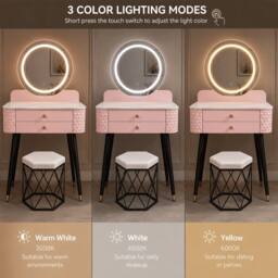 Sliding Wardrobes 4U Modern Dressing Table with LED Mirror & Stool Set W60 x D40 x H127cm in Pink - thumbnail 6