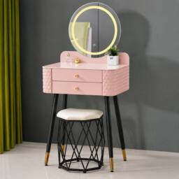 Sliding Wardrobes 4U Modern Dressing Table with LED Mirror & Stool Set W60 x D40 x H127cm in Pink - thumbnail 1