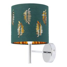 First Choice Lighting Brea - Chrome Wall Light with Dark Green Fern Shade in Silver