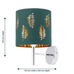 First Choice Lighting Brea - Chrome Wall Light with Dark Green Fern Shade in Silver - thumbnail 5