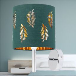 First Choice Lighting Brea - Chrome Wall Light with Dark Green Fern Shade in Silver - thumbnail 3