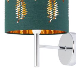 First Choice Lighting Brea - Chrome Wall Light with Dark Green Fern Shade in Silver - thumbnail 2