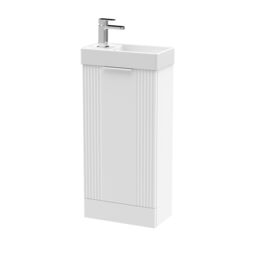 Balterley Retro Floor Standing Bathroom Vanity Basin Unit - 400mm - Satin White - thumbnail 1