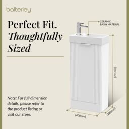 Balterley Retro Floor Standing Bathroom Vanity Basin Unit - 400mm - Satin White - thumbnail 5