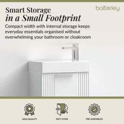 Balterley Retro Floor Standing Bathroom Vanity Basin Unit - 400mm - Satin White - thumbnail 4