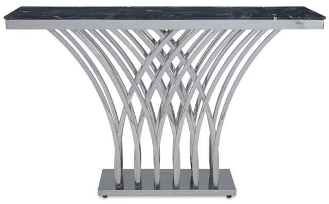 Orsina Black Marble & Silver Console Table For Livingroom, Metallic Finish Storage Table, Accent Table For Patio - image 1