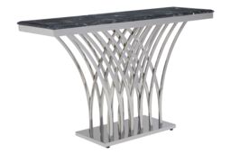 Orsina Black Marble & Silver Console Table For Livingroom, Metallic Finish Storage Table, Accent Table For Patio - thumbnail 2