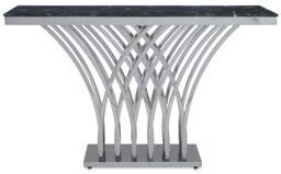 Orsina Black Marble & Silver Console Table For Livingroom, Metallic Finish Storage Table, Accent Table For Patio