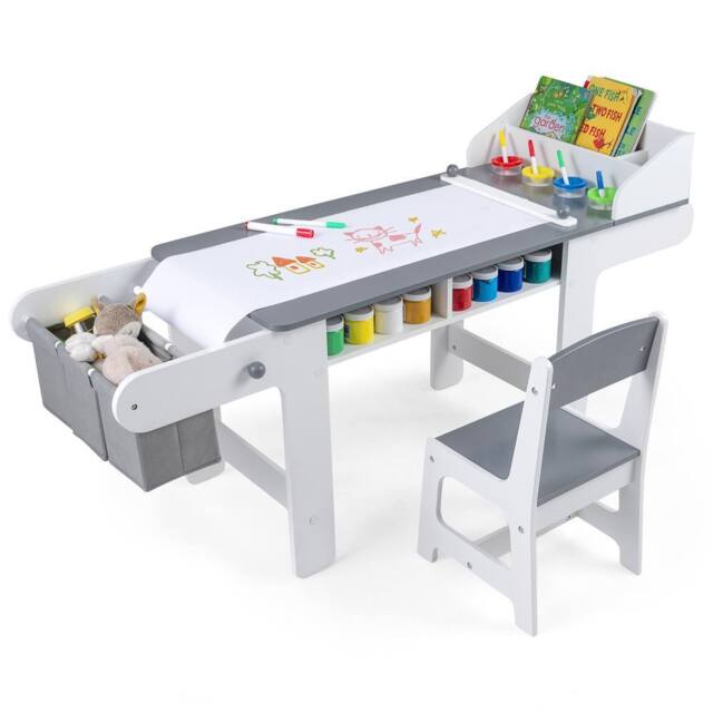 CASART Kids Wooden Table & Chair for Drawing Reading Studying Playing in Grey - image 1