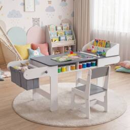 CASART Kids Wooden Table & Chair for Drawing Reading Studying Playing in Grey - thumbnail 3