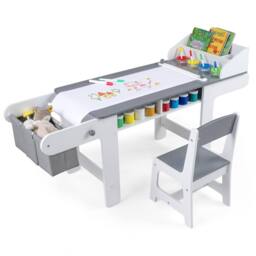 CASART Kids Wooden Table & Chair for Drawing Reading Studying Playing in Grey