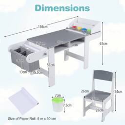 CASART Kids Wooden Table & Chair for Drawing Reading Studying Playing in Grey - thumbnail 2