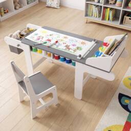 CASART Kids Wooden Table & Chair for Drawing Reading Studying Playing in Grey - thumbnail 5