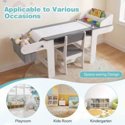 CASART Kids Wooden Table & Chair for Drawing Reading Studying Playing in Grey - thumbnail 6