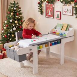 CASART Kids Wooden Table & Chair for Drawing Reading Studying Playing in Grey - thumbnail 4