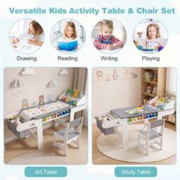 CASART Kids Wooden Table & Chair for Drawing Reading Studying Playing in Grey - thumbnail 9