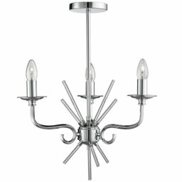 Gr8 Home Chrome Chandelier 3 Arms Ceiling Light Candle Pendant Lamp in Silver