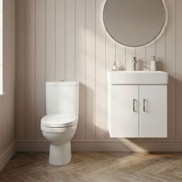 Balterley Wall Hung Vanity Basin Unit, Toilet Pan, Cistern & Seat - Gloss White in Grey - thumbnail 8