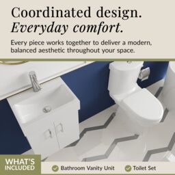 Balterley Wall Hung Vanity Basin Unit, Toilet Pan, Cistern & Seat - Gloss White in Grey - thumbnail 7