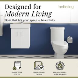 Balterley Wall Hung Vanity Basin Unit, Toilet Pan, Cistern & Seat - Gloss White in Grey - thumbnail 2