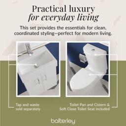 Balterley Wall Hung Vanity Basin Unit, Toilet Pan, Cistern & Seat - Gloss White in Grey - thumbnail 4