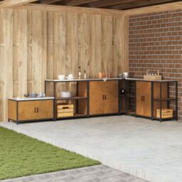 Berkfield Home Kitchen Storage Shelf with Storage Rusty Weathering steel in Brown - thumbnail 1