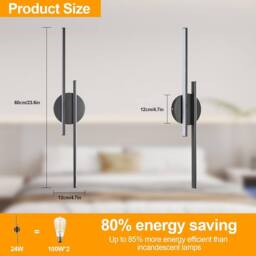 Goeco Modern Indoor Wall Light, 24 W, Black Wall Lighting LED, 3000 K - thumbnail 6
