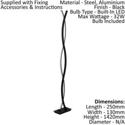 Loops Floor Lamp Light Black Shade White Plastic Double Stem Bulb LED 32W Included - thumbnail 2