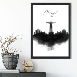 ARTZE Brazil Watercolour Skyline City Framed Print SIZE: A2 with Black Frame - Size: A4 - thumbnail 2
