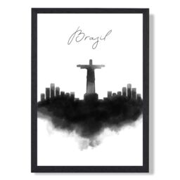 ARTZE Brazil Watercolour Skyline City Framed Print SIZE: A2 with Black Frame - Size: A4 - thumbnail 1
