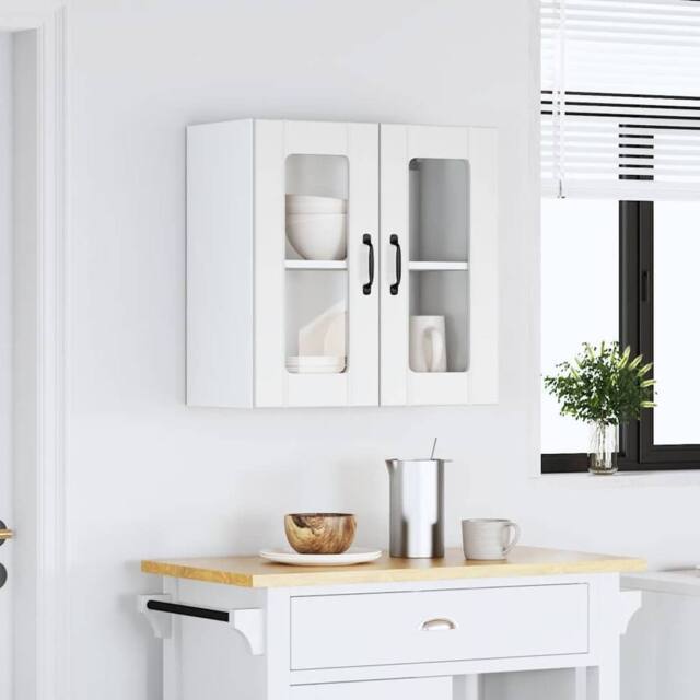 Berkfield Home Kitchen Wall Cabinet with Glass Door Lucca White Engineered Wood - image 1