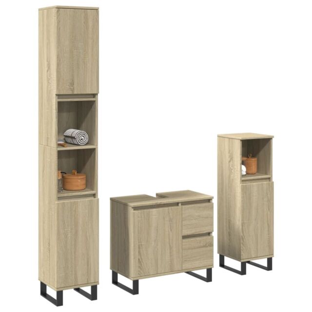 Berkfield Home 3 Piece Bathroom Furniture Set Sonoma Oak Engineered Wood in Brown - image 1