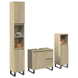 Berkfield Home 3 Piece Bathroom Furniture Set Sonoma Oak Engineered Wood in Brown - thumbnail 1