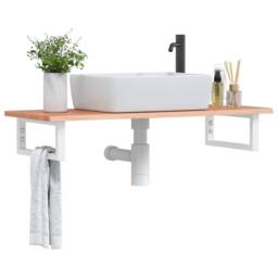 Berkfield Home Basin Shelf Wall Mounted Steel & Solid Wood Oak in Brown - thumbnail 2