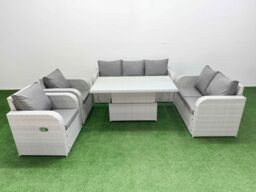 Fimous PE Rattan Garden Furniture Set Reclining Chair Sofa Double Love Seat 2 Seater Sofa Lounge Set Adjustable Lifting Dining or Coffee Table Light - thumbnail 1