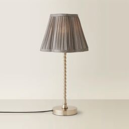 ValueLights Maeve Dark Grey Pleat Faux Silk Scallop Shade Chrome Bobbin Table Lamp with Bulb in Silver - thumbnail 6