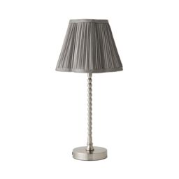 ValueLights Maeve Dark Grey Pleat Faux Silk Scallop Shade Chrome Bobbin Table Lamp with Bulb in Silver - thumbnail 2