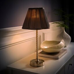 ValueLights Maeve Dark Grey Pleat Faux Silk Scallop Shade Chrome Bobbin Table Lamp with Bulb in Silver - thumbnail 3