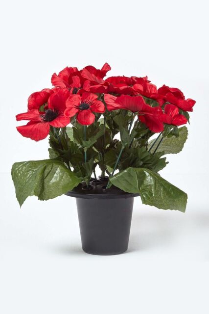 Homescapes Artificial Red Poppy Flower Arrangement in Grave Pot - image 1
