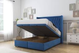 "Comfort Beds Sunrise Plush Ottoman Bed Base-54"" Wingback Headboard in Navy - Size: Small Double" - thumbnail 2