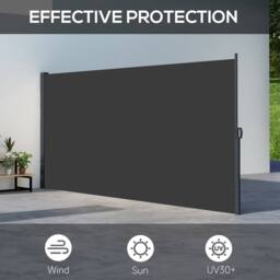 Kelvenix Side Awning Retractable, Privacy Screen, 400x180cm in Black - Size: 0.6m2 - thumbnail 6