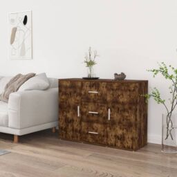 Berkfield Home Sideboard Smoked Oak 91x29.5x65 cm Engineered Wood in Brown - thumbnail 1