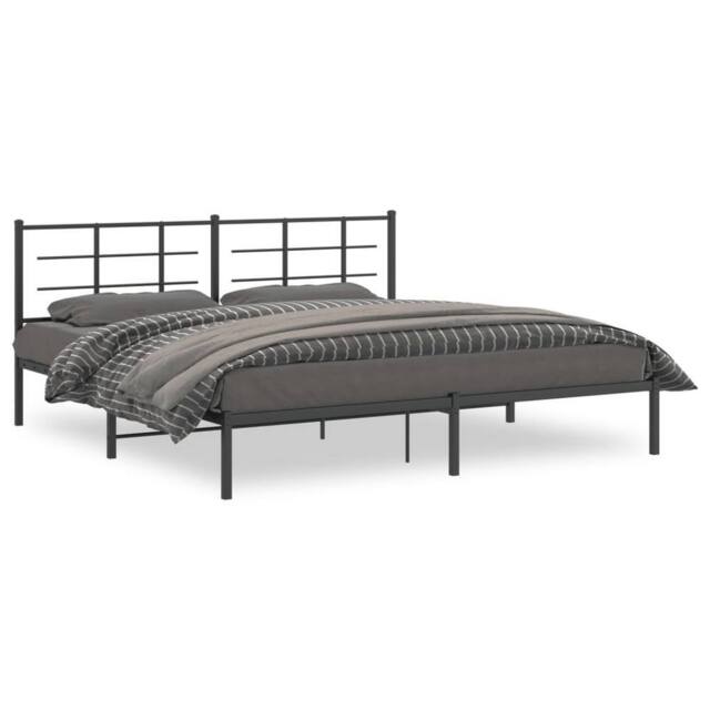 Berkfield Home Metal Bed Frame without Mattress with Headboard Black 193x203cm - Size: 193x203 cm - image 1
