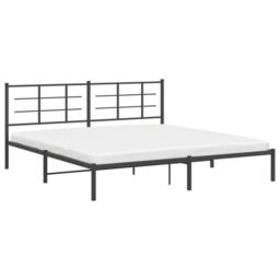 Berkfield Home Metal Bed Frame without Mattress with Headboard Black 193x203cm - Size: 193x203 cm - thumbnail 4