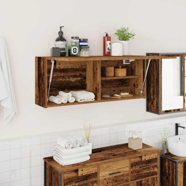 Berkfield Home Bathroom Wall Cabinet Old Wood 100x25x40 cm Engineered Wood in Brown - Size: 100 x 25 x 40 cm - image 1
